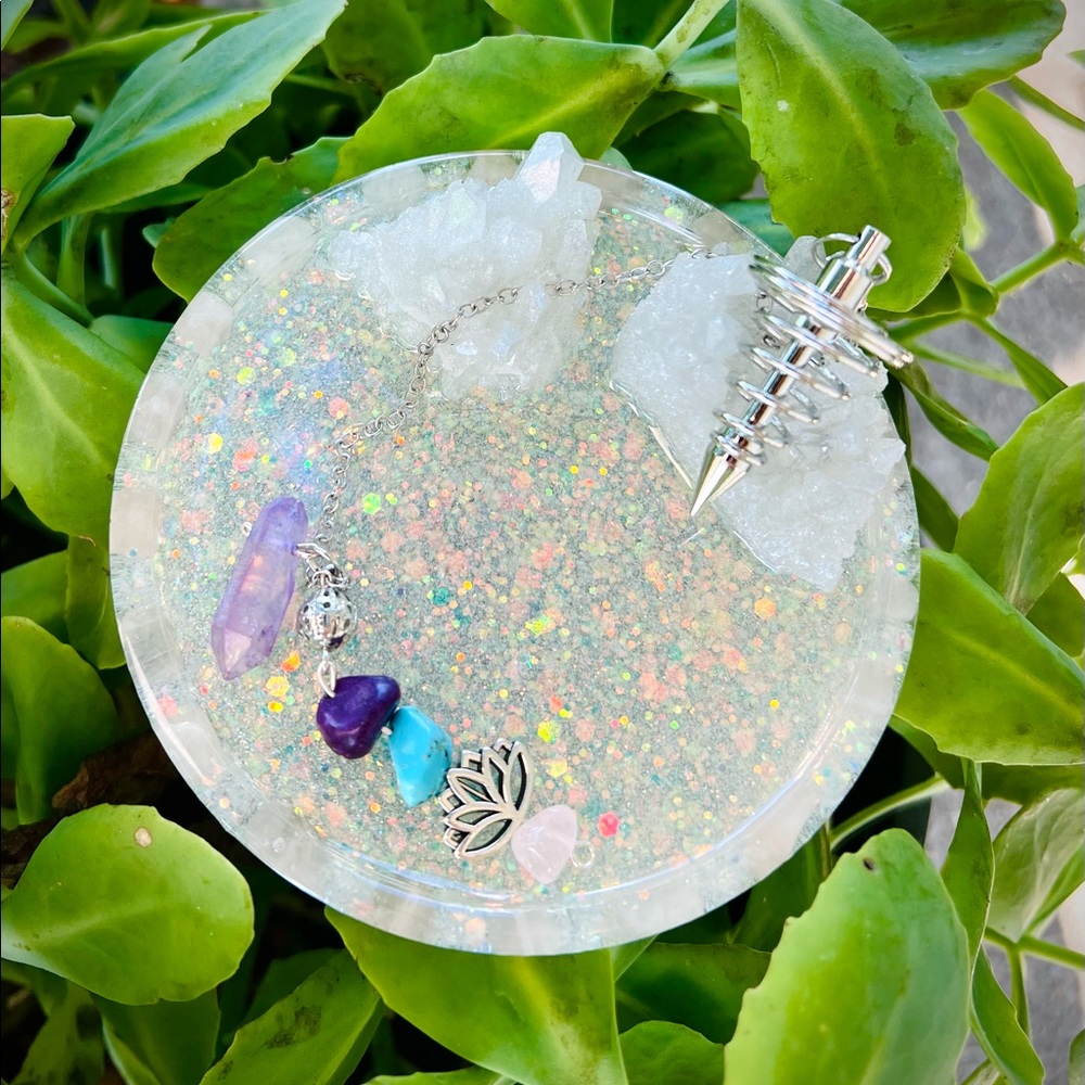 Lavender Aura Quartz Silver Spiral Pendulum